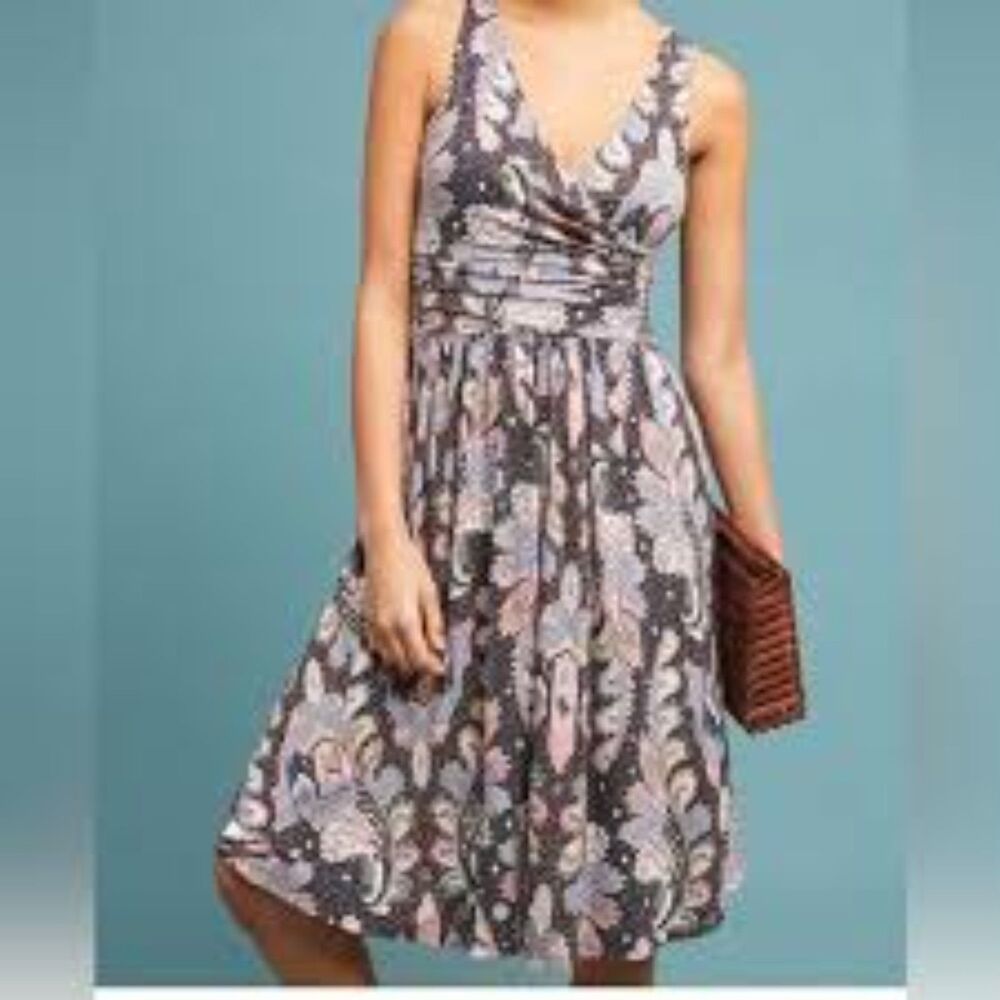 Maeve by Anthropologie Small dress midi lesile stretch paisley faux wrap pleated